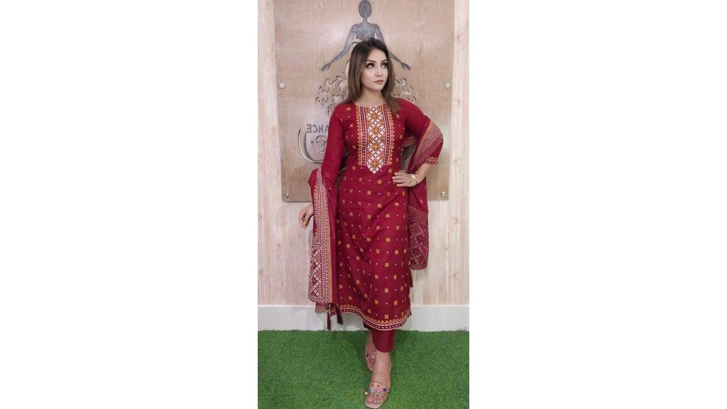 Voile Unstitched Printed Salwar Kameez - Maroon 0