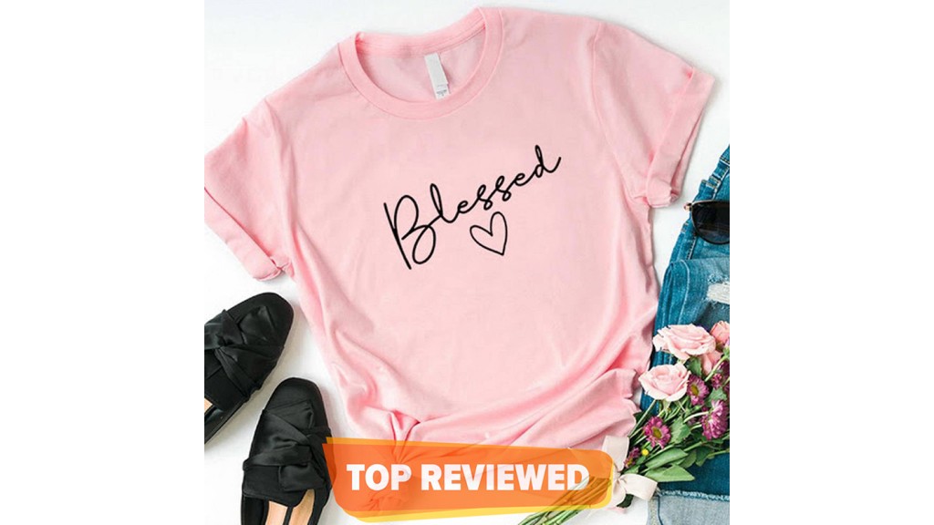 Cotton Blessed Printed Round Neck T-shirt for Women- Pink