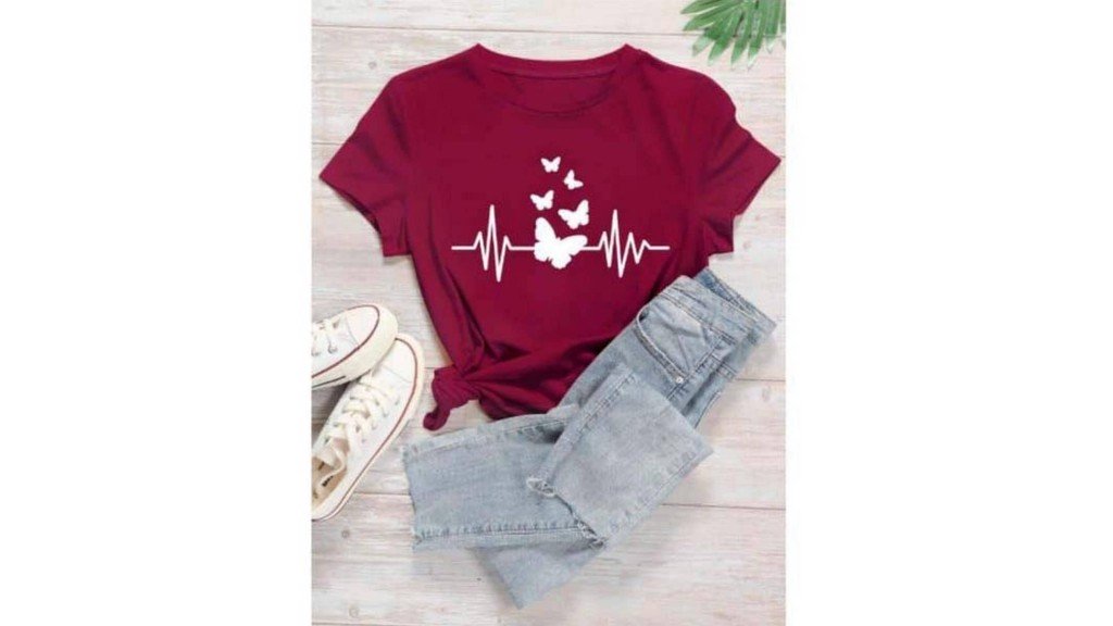 Cotton Butterfly T-shirt For Women - Marron